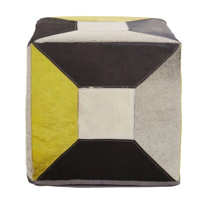 Cleonwell Geometric Design Hair on Leather Pouffe
