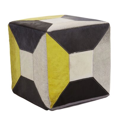 Cleonwell Geometric Design Hair on Leather Pouffe