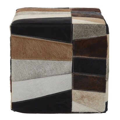 Cleonwell Hair on Leather Pouffe in Geometric Patchwork Design