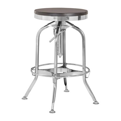 Wesenbury Chrome and Ash Wood Adjustable Bar Stool