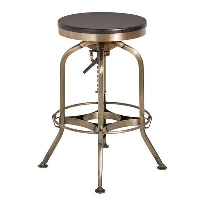 Wesenbury Brass Finish and Ash Wood Adjustable Bar Stool