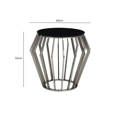 Elelley Silver Round Side Table with Black Glass