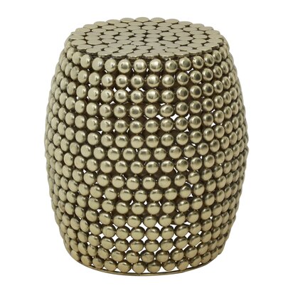Soleyana Beaded Gold Finish Barrel Stool and Side Table