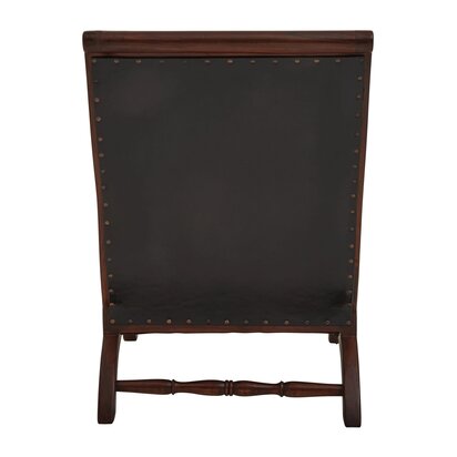 Penowod Genuine Black Leather and Teak Lounge Chair with Footstool