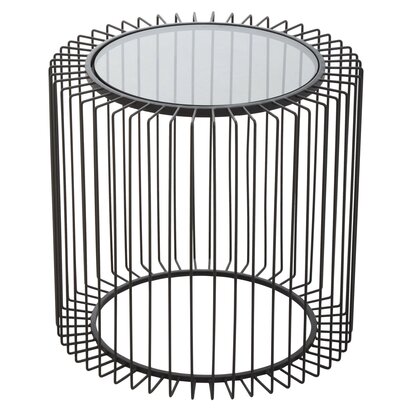 Glenoana Black Metal Round Side Table with Glass Top