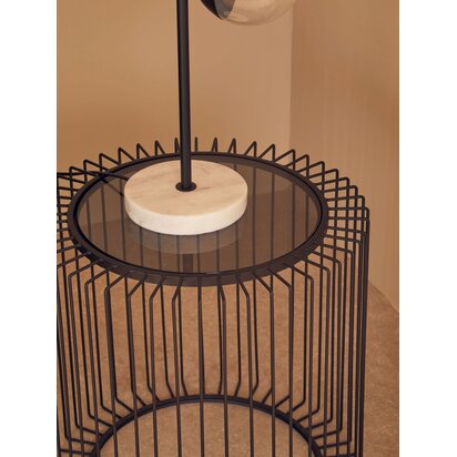 Glenoana Black Metal Round Side Table with Glass Top