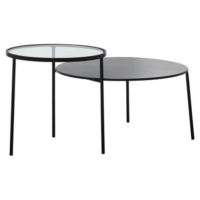 Glenoana Black Metal and Glass 2 Tier Coffee Table