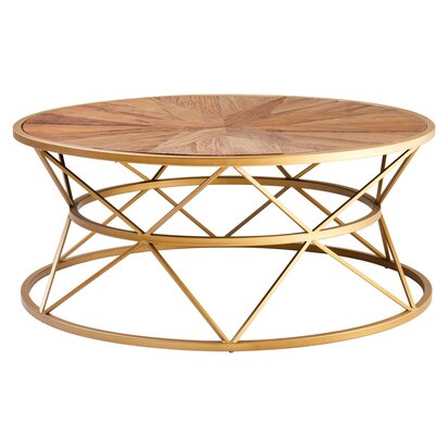 Cleimont Round Wooden Coffee Table with Gold Frame