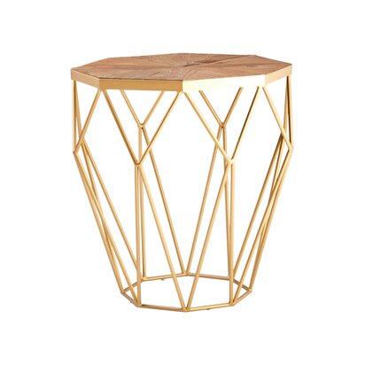 Cleimont Octagonal Wooden Side Table with Gold Frame