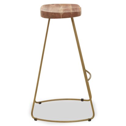 Deliselle Acacia Wood and Antique Brass Bar Stool