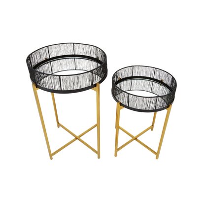 Oriora Set Of Two Black Wire And Gold Frame Side Tables