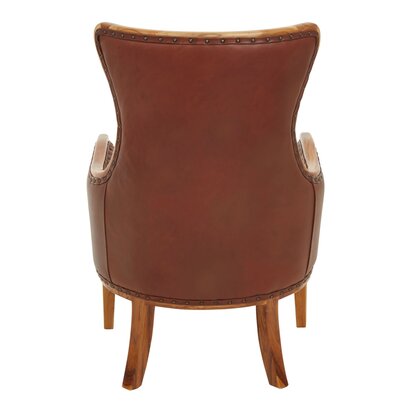 Piarbury Brown Leather and Teak Wood Frame Studded Chair