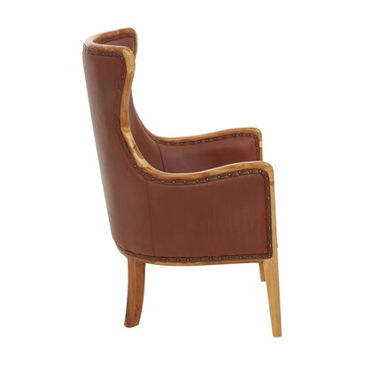 Piarbury Brown Leather and Teak Wood Frame Studded Chair