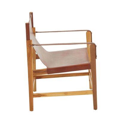 Piarbury Light Brown Leather And Teak Wood Chair
