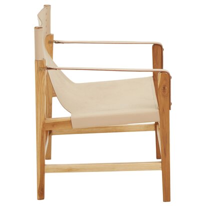Piarbury Cream Leather and Teak Wood Chair