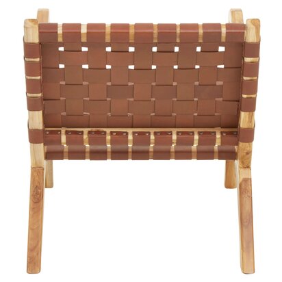 Piarbury Dark Brown Woven Leather and Teak Wood Chair