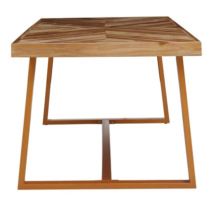 Piarbury Natural Teak Wood Rectangular Dining Table with Gold Frame