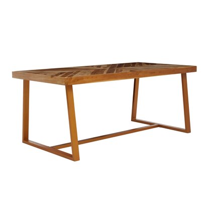 Piarbury Natural Teak Wood Rectangular Dining Table with Gold Frame
