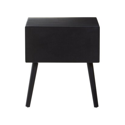 Harowbrok Black Side Table with Rattan Drawer