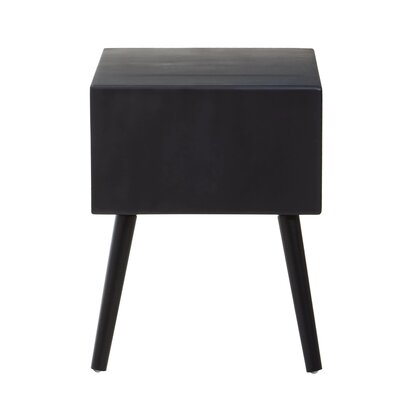 Harowbrok Black Side Table with Rattan Drawer