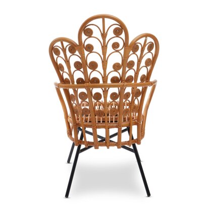 Java Natural Rattan Scalloped Back Accent Chair with Black Legs