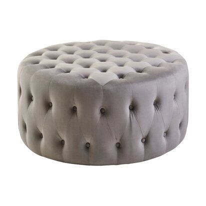 Melomont Grey Velvet Round Tufted Footstool