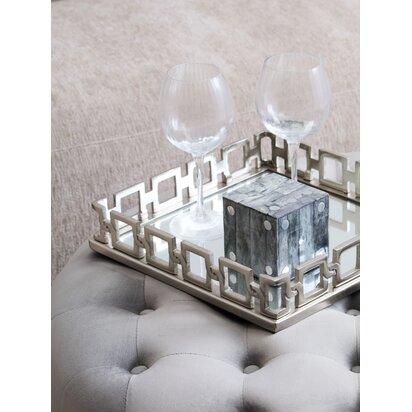 Melomont Grey Velvet Round Tufted Footstool