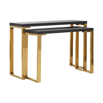 Calefield Set of Two Black Shagreen Effect Console Tables