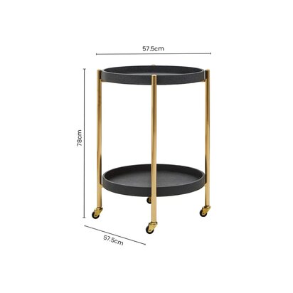 Calefield Two Tier Black Shagreen Effect Tray Table Trolley