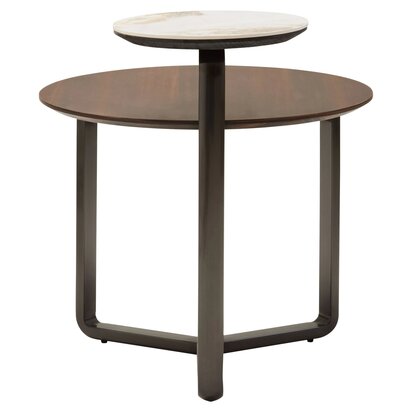Ivyiagate 2 Tier Round Veneer and Ceramic Coffee Table