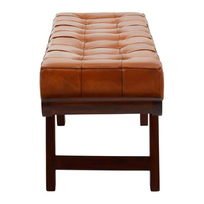 Inca Brown Leather Bench with Cedar Wood Angular Base