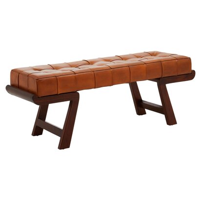 Inca Brown Leather Bench with Cedar Wood Angular Base