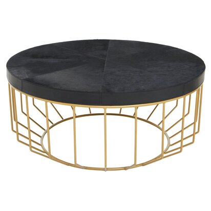 Rosisfield Townhouse Gold and Black Hair on Leather Round Coffee Table