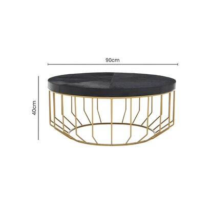 Rosisfield Townhouse Gold and Black Hair on Leather Round Coffee Table
