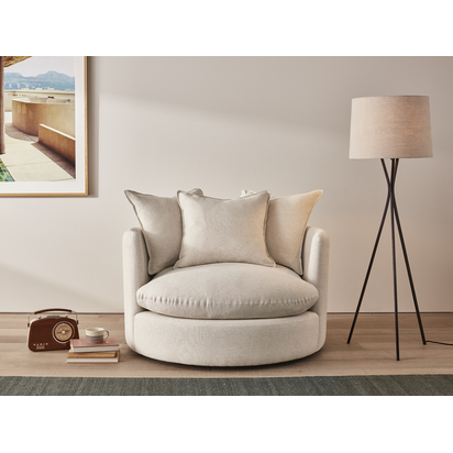 Loaf | Dunkins | Accent Chair | Beige Linen | Handmade | Comfy & Built to Last | Reading Chairs For Lounges & Bedrooms | Tea Dunk