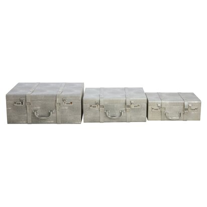 Cardona Set Of Three Grey Shagreen Effect Storage Trunks