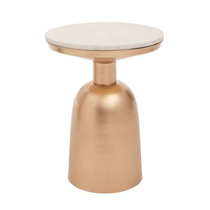 Marocott White Marble Top Gold Base Side Table.