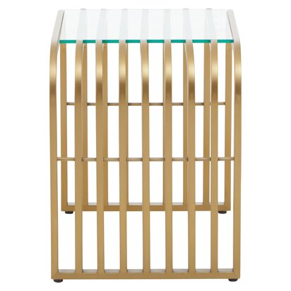 Vioerstead Glass Top and Matt Gold Slatted Side Table