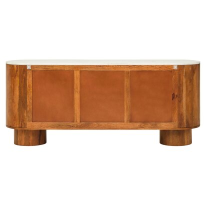 Solerwod Mango Wood Carved Design Marble Top Three Door Sideboard