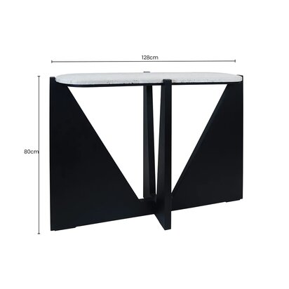 Calelmere Travertine Top Console Table With Black Acacia Wood Frame