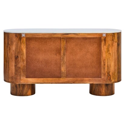 Solerwod Marble and Carved Mango Wood Two Door Sideboard