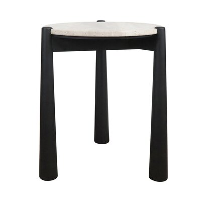 Kenowmere Travertine Top and Black Finish Mango Wood Side Table