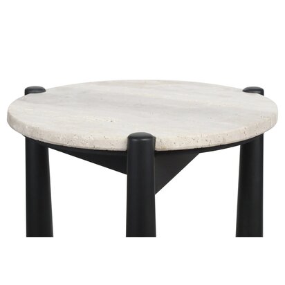 Kenowmere Travertine Top and Black Finish Mango Wood Side Table