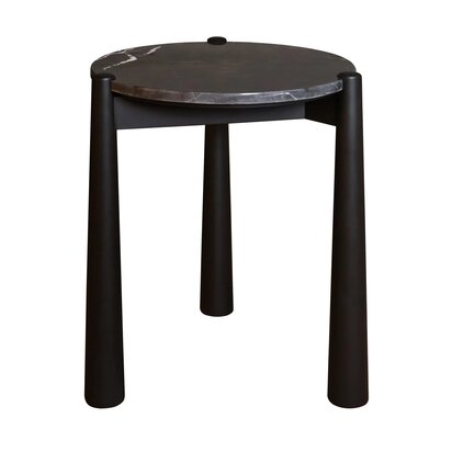 Kenowmere Black and White Marble Top Side Table with Mango Wood Legs