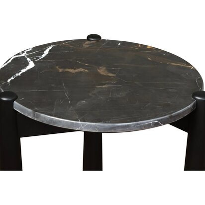 Kenowmere Black and White Marble Top Side Table with Mango Wood Legs