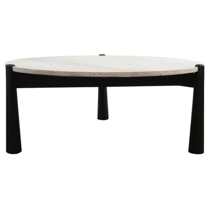Kenowmere Travertine Top and Black Finish Mango Wood Coffee Table