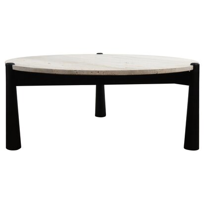 Kenowmere Travertine Top and Black Finish Mango Wood Coffee Table