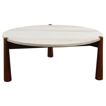Kenowmere Travertine Top and Brown Finish Mango Wood Coffee Table