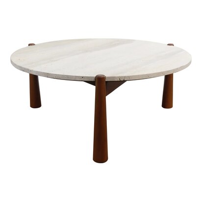 Kenowmere Travertine Top and Brown Finish Mango Wood Coffee Table