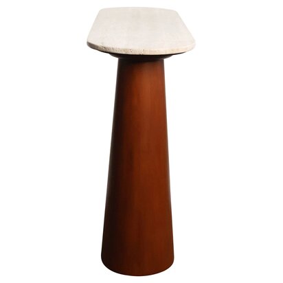 Delelley Travertine Top and Brown Mango Wood Console Table